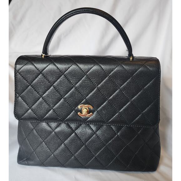 Authentic Chanel Vintage Jumbo Top Handle Quilted Caviar Kelly Bag Flap Handbag - Picture 1 of 9